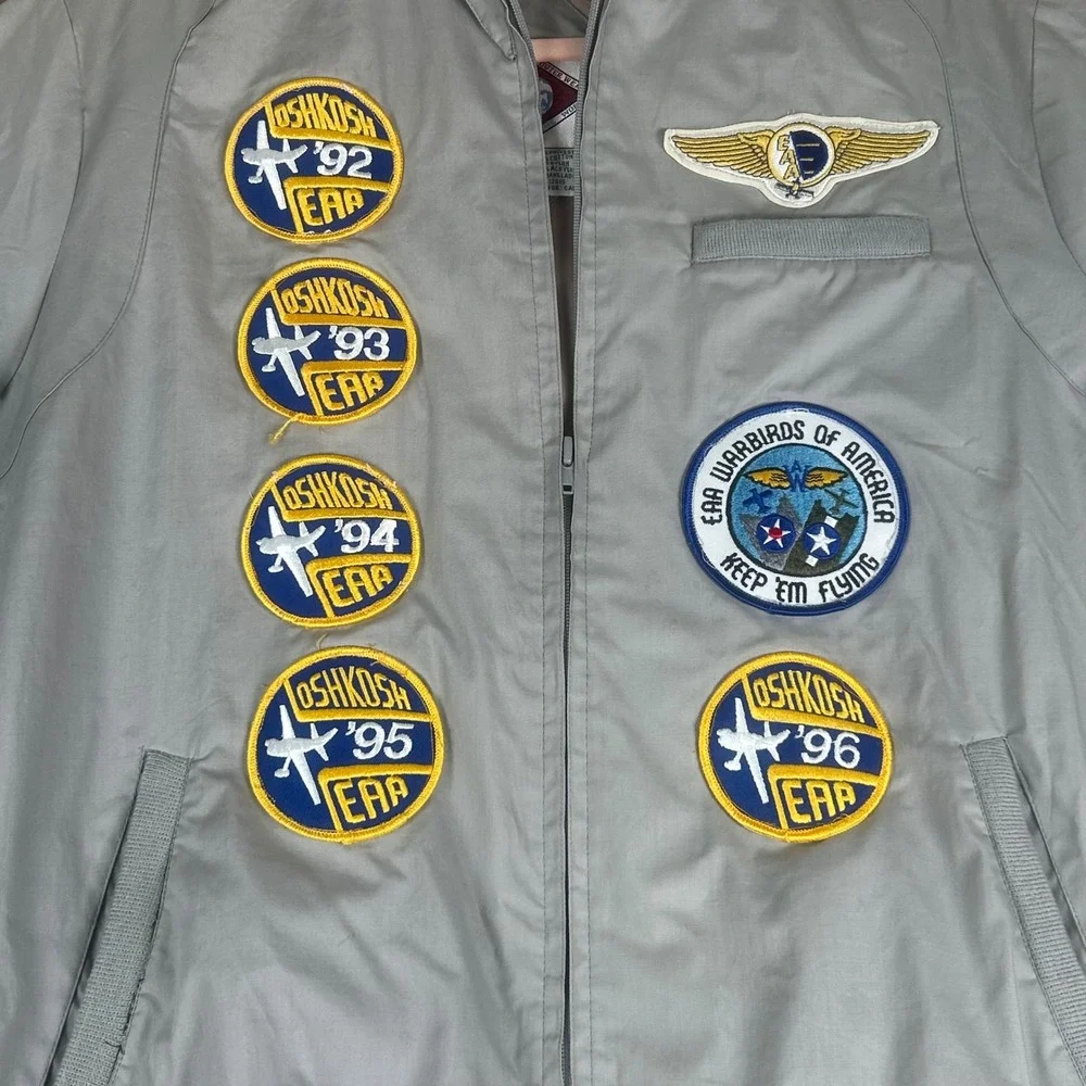 Vintage Horizon Outerwear‎ Oshkosh EAA Flight Bomber Jacket Gray Patches Small